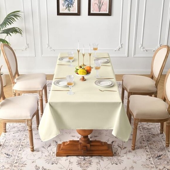 54x54 Inch Ivory Amussent Tablecloth Square Polyester Fabric Home Dining Decorat - Picture 3 of 3